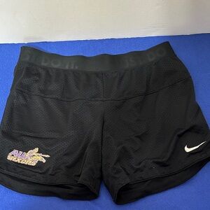Nike Black Mesh Athletic Shorts with Purple and Yellow Saxon logo